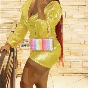 Gold satin wrap dress